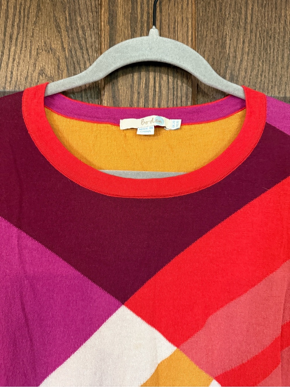 Boden Multicolor Geometric Crewneck Sweater — Red, Pink, Purple, Yellow, White - Picture 3 of 10